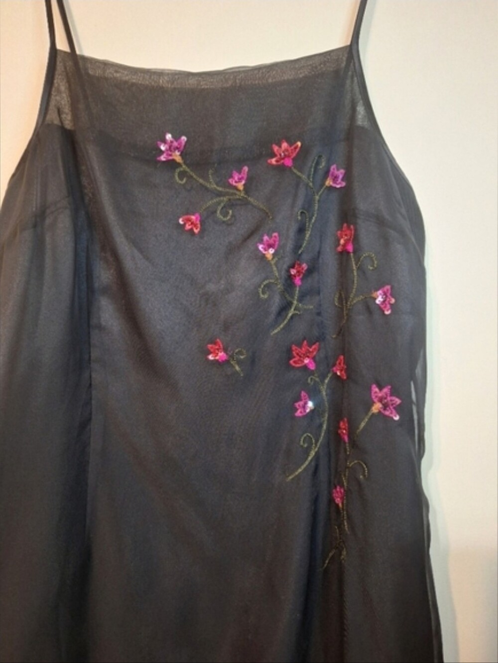 Vintage Phoebe Petites Black Beaded Floral Sheer Dress Sz 12 Fits Small Y2K 90s - Picture 8 of 8